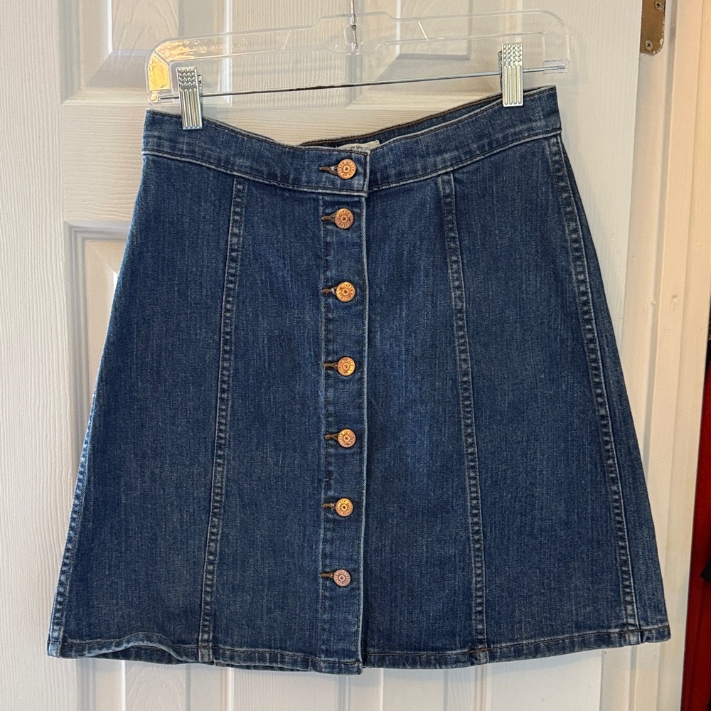 J. Crew Indigo A-Line Skirt with Button Detail